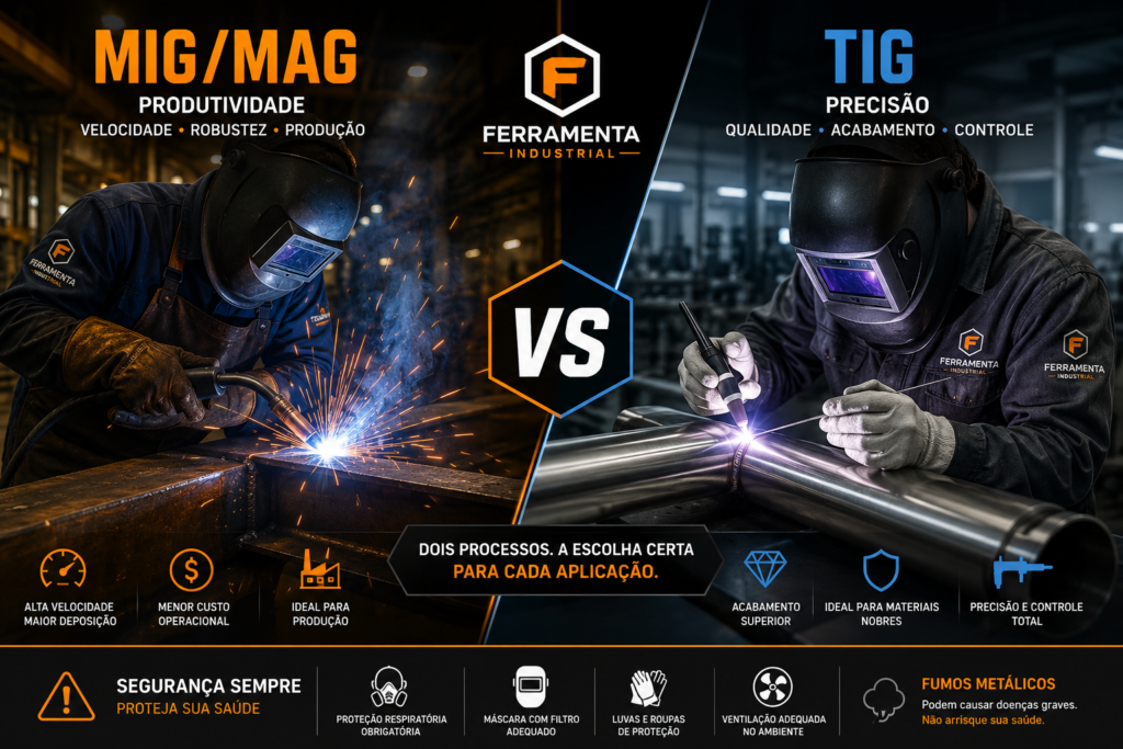 Comparativo solda MIG/MAG vs TIG em ambiente industrial