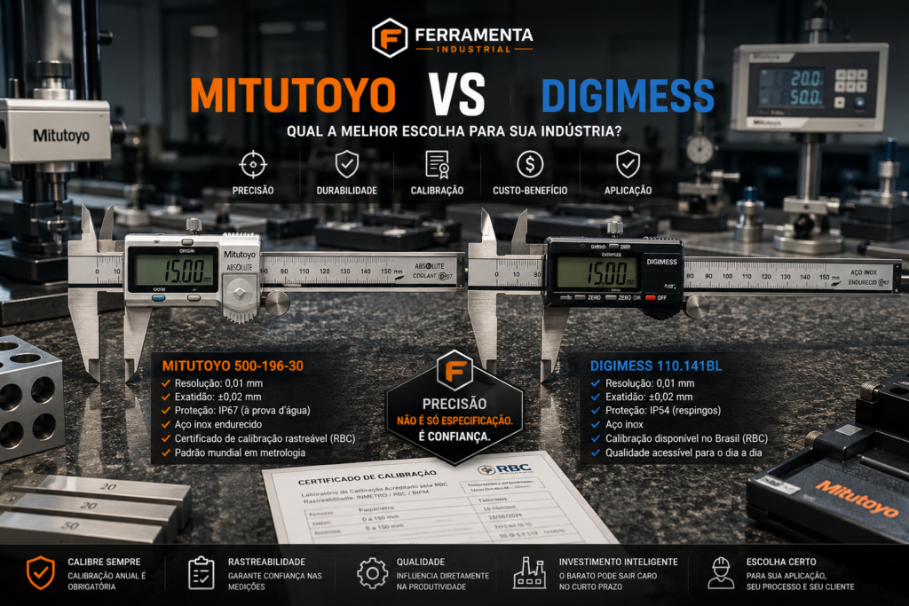 Comparativo paquímetro Mitutoyo vs Digimess
